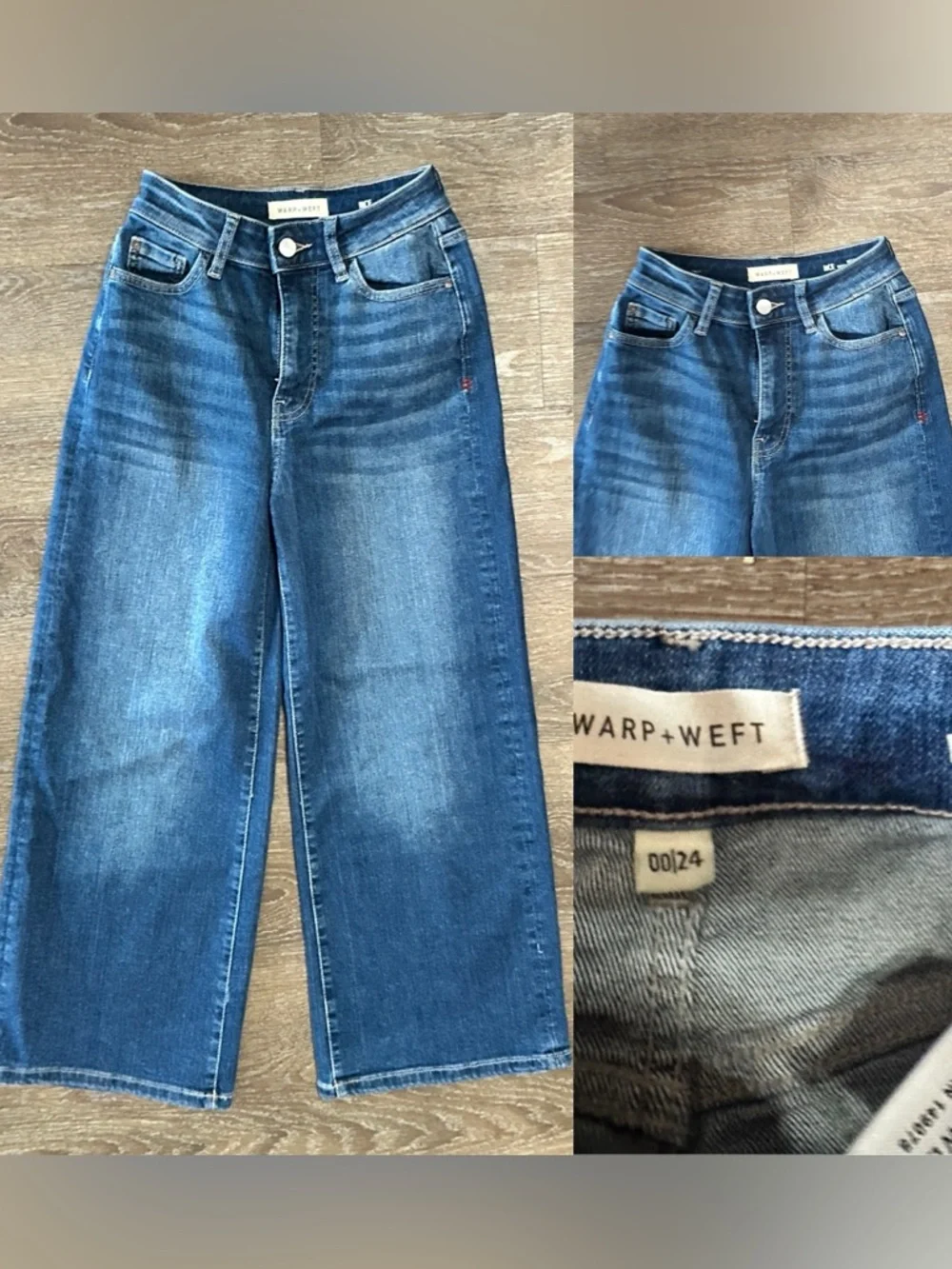 WARP + WEFT Blue Jeans Size 00/24 NCE CROPPED WIDE LEG MEDIUM Wash - Picture 3 of 16